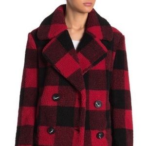 ❤️ French Connection Faux Fur Buffalo Plaid Jacket Red